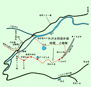 升沢自然遊歩道周辺の交通情報を示した地図