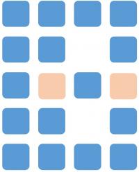 青色の四角と薄橙色の四角が数字の18の形に並んでいるロゴ