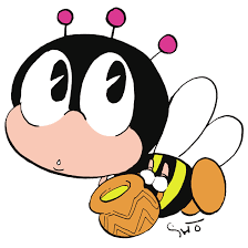 ハチのキャラクターが蜂蜜のポットを持っているイラスト