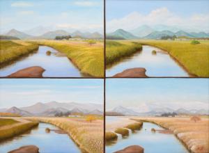 同じ川辺を四季で四つに描き分けた絵画